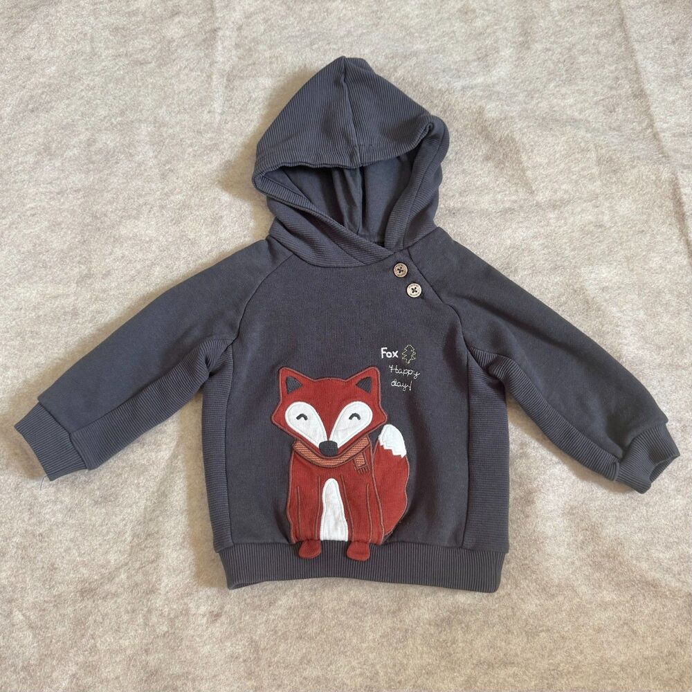 Mayoral hoodie kids 6m gray fox appliqué embroidered pullover cozy casual